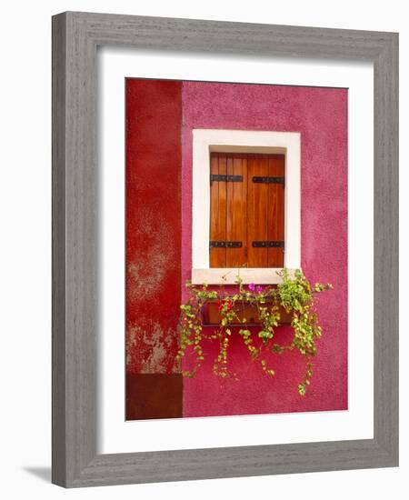 Italy, Burano. Colorful window and walls.-Jaynes Gallery-Framed Photographic Print