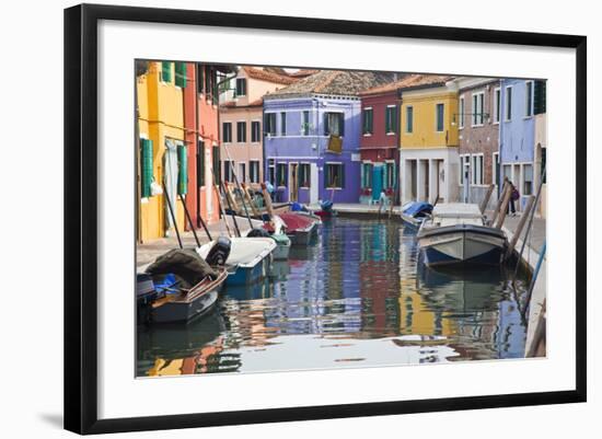 Italy, Burano, Houses along the Canals of Burano and reflections.-Terry Eggers-Framed Photographic Print