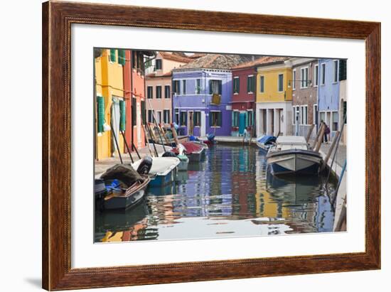 Italy, Burano, Houses along the Canals of Burano and reflections.-Terry Eggers-Framed Photographic Print