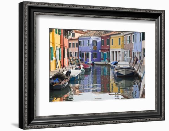 Italy, Burano, Houses along the Canals of Burano and reflections.-Terry Eggers-Framed Photographic Print