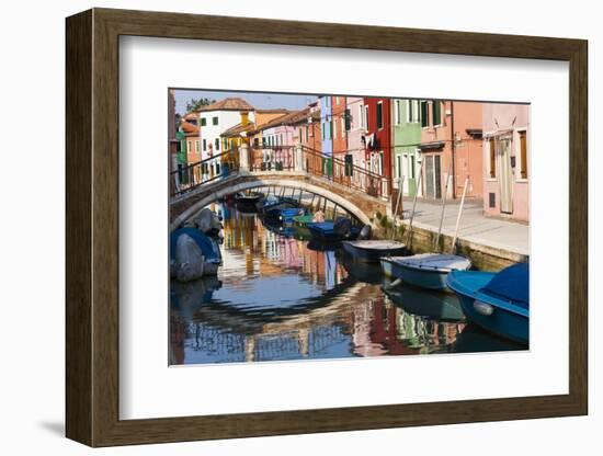 Italy, Burano, reflection of colorful houses in canal.-Merrill Images-Framed Photographic Print