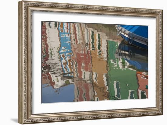 Italy, Burano, reflection of colorful houses in canal.-Merrill Images-Framed Photographic Print