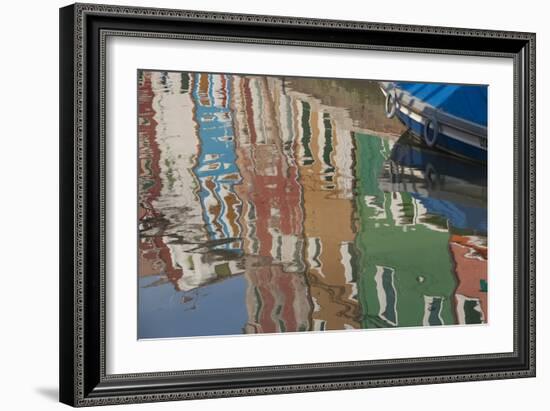 Italy, Burano, reflection of colorful houses in canal.-Merrill Images-Framed Photographic Print