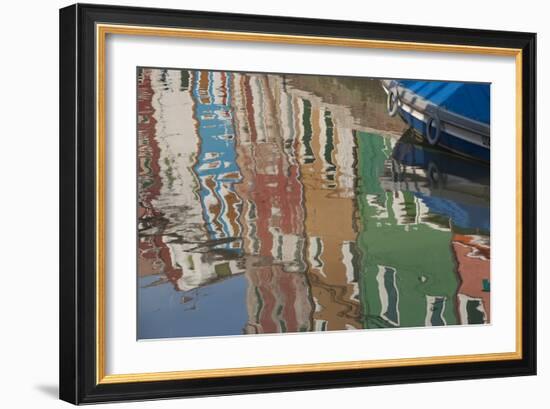 Italy, Burano, reflection of colorful houses in canal.-Merrill Images-Framed Photographic Print