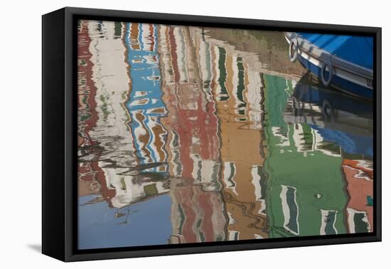 Italy, Burano, reflection of colorful houses in canal.-Merrill Images-Framed Premier Image Canvas