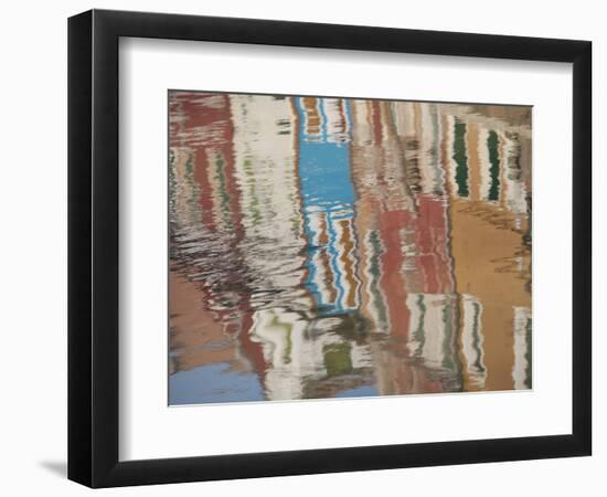 Italy, Burano, reflection of colorful houses in canal.-Merrill Images-Framed Photographic Print