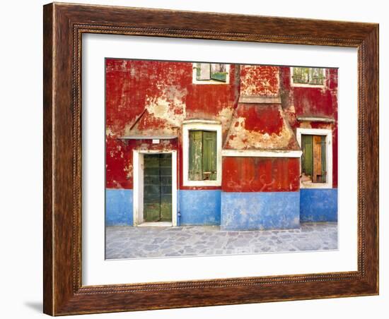 Italy, Burano. Weathered window and walls.-Jaynes Gallery-Framed Photographic Print