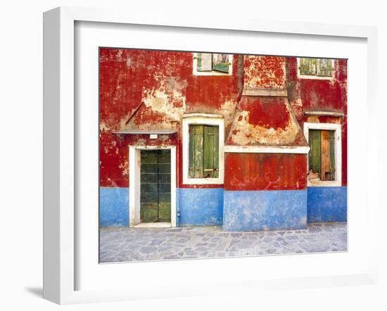 Italy, Burano. Weathered window and walls.-Jaynes Gallery-Framed Photographic Print