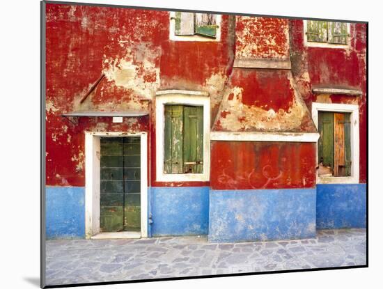 Italy, Burano. Weathered window and walls.-Jaynes Gallery-Mounted Photographic Print