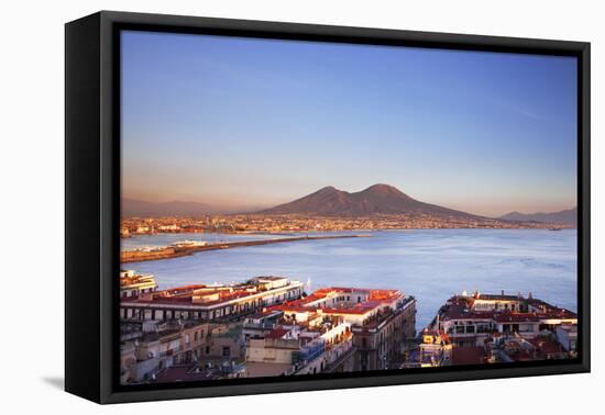 Italy, Campania, Naples. Elevated View of the City with Mount Vesuvius in the Background.-Ken Scicluna-Framed Premier Image Canvas