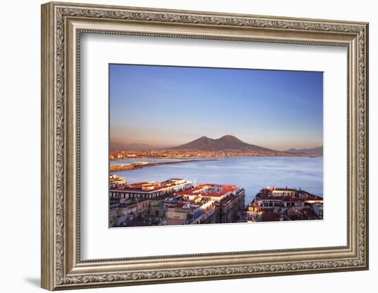 Italy, Campania, Naples. Elevated View of the City with Mount Vesuvius in the Background.-Ken Scicluna-Framed Photographic Print