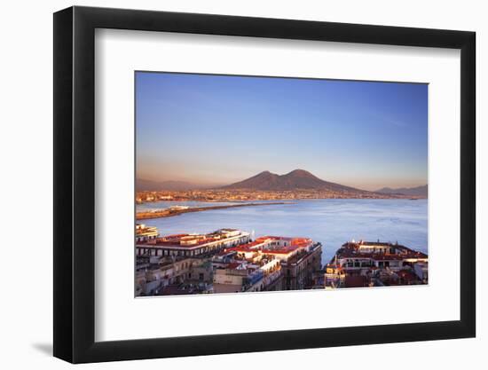 Italy, Campania, Naples. Elevated View of the City with Mount Vesuvius in the Background.-Ken Scicluna-Framed Photographic Print