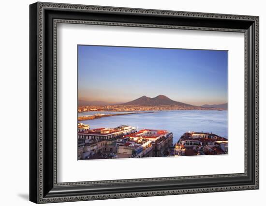 Italy, Campania, Naples. Elevated View of the City with Mount Vesuvius in the Background.-Ken Scicluna-Framed Photographic Print