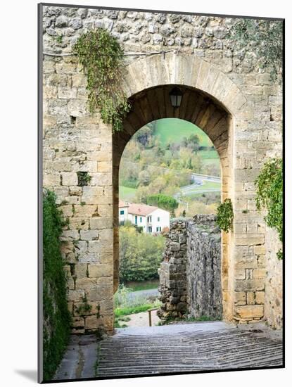 Italy, Chianti, Monteriggioni. Looking out an arched entrance into the walled town.-Julie Eggers-Mounted Photographic Print