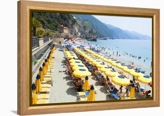 Italy Cinque Terre Monterosso - Sunbathers on the Beach-null-Framed Premier Image Canvas