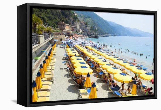 Italy Cinque Terre Monterosso - Sunbathers on the Beach-null-Framed Premier Image Canvas