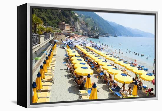 Italy Cinque Terre Monterosso - Sunbathers on the Beach-null-Framed Premier Image Canvas