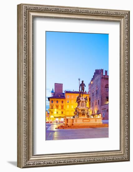 Italy, Emilia Romagana, Bologna. Piazza Maggiore with the Neptune Statue and Fountain.-Ken Scicluna-Framed Photographic Print