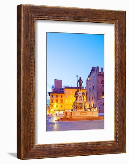 Italy, Emilia Romagana, Bologna. Piazza Maggiore with the Neptune Statue and Fountain.-Ken Scicluna-Framed Photographic Print