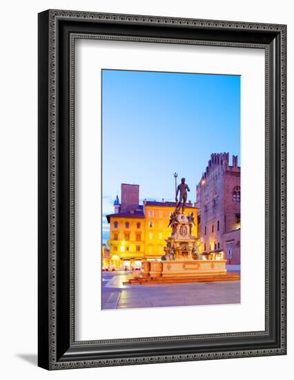 Italy, Emilia Romagana, Bologna. Piazza Maggiore with the Neptune Statue and Fountain.-Ken Scicluna-Framed Photographic Print