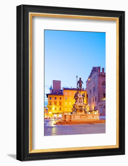 Italy, Emilia Romagana, Bologna. Piazza Maggiore with the Neptune Statue and Fountain.-Ken Scicluna-Framed Photographic Print