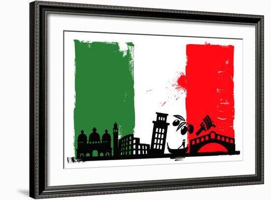 Italy Flag And Silhouettes-bioraven-Framed Art Print