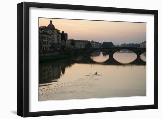 Italy, Florence, Arno River and Rower, Elevated View, 2022 (Photo)-Sisse Brimberg-Framed Giclee Print