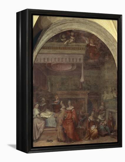 Italy, Florence, Cloister of Votes, Basilica of Most Holy Annunciation, Birth of Virgin, 1514-Andrea del Sarto-Framed Premier Image Canvas