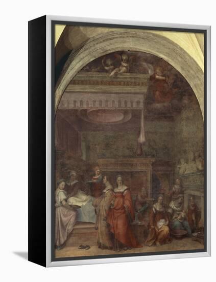 Italy, Florence, Cloister of Votes, Basilica of Most Holy Annunciation, Birth of Virgin, 1514-Andrea del Sarto-Framed Premier Image Canvas