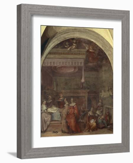 Italy, Florence, Cloister of Votes, Basilica of Most Holy Annunciation, Birth of Virgin, 1514-Andrea del Sarto-Framed Giclee Print