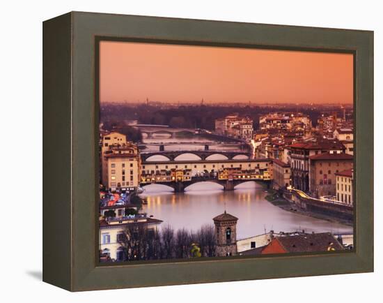 Italy, Florence, Tuscany, Western Europe, 'Ponte Vecchio' and Other Bridges on the Arno River and S-Ken Scicluna-Framed Premier Image Canvas