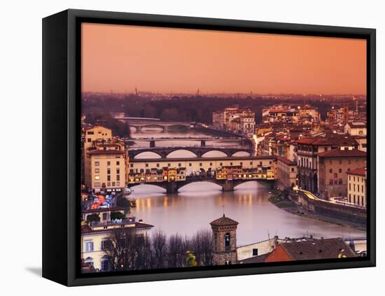 Italy, Florence, Tuscany, Western Europe, 'Ponte Vecchio' and Other Bridges on the Arno River and S-Ken Scicluna-Framed Premier Image Canvas