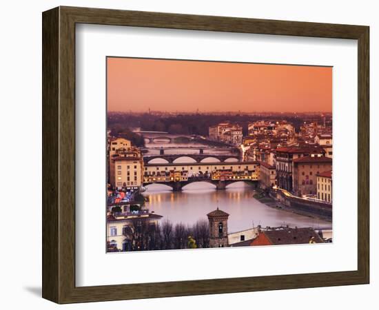 Italy, Florence, Tuscany, Western Europe, 'Ponte Vecchio' and Other Bridges on the Arno River and S-Ken Scicluna-Framed Photographic Print