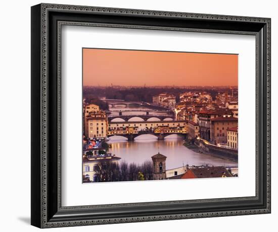 Italy, Florence, Tuscany, Western Europe, 'Ponte Vecchio' and Other Bridges on the Arno River and S-Ken Scicluna-Framed Photographic Print