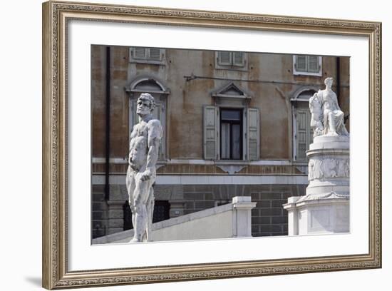 Italy, Friuli-Venezia Giulia, Udine, View of Freedom Square with Statue of Cacus and Peace-null-Framed Giclee Print