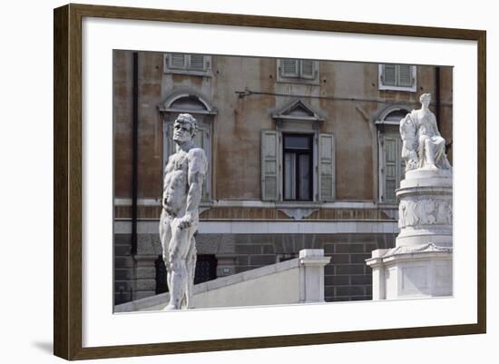 Italy, Friuli-Venezia Giulia, Udine, View of Freedom Square with Statue of Cacus and Peace-null-Framed Giclee Print