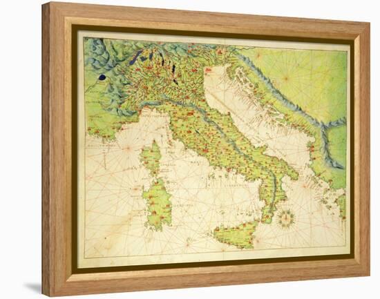 Italy, from an Atlas of the World in 33 Maps, Venice, 1st September 1553-Battista Agnese-Framed Premier Image Canvas