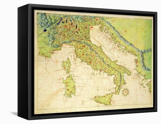 Italy, from an Atlas of the World in 33 Maps, Venice, 1st September 1553-Battista Agnese-Framed Premier Image Canvas