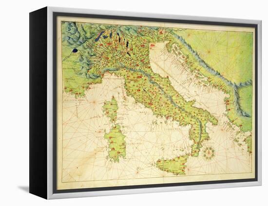 Italy, from an Atlas of the World in 33 Maps, Venice, 1st September 1553-Battista Agnese-Framed Premier Image Canvas
