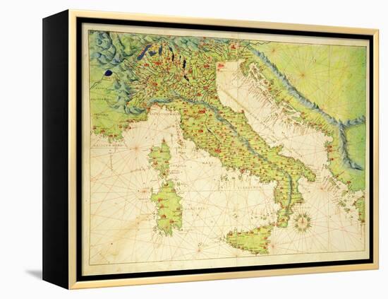 Italy, from an Atlas of the World in 33 Maps, Venice, 1st September 1553-Battista Agnese-Framed Premier Image Canvas