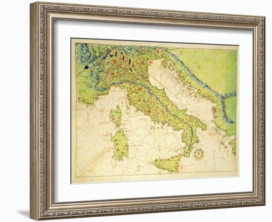 Italy, from an Atlas of the World in 33 Maps, Venice, 1st September 1553-Battista Agnese-Framed Giclee Print