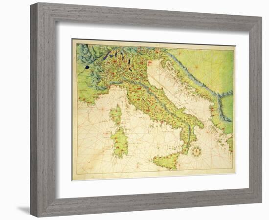 Italy, from an Atlas of the World in 33 Maps, Venice, 1st September 1553-Battista Agnese-Framed Giclee Print