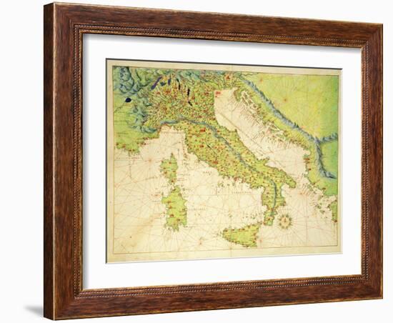 Italy, from an Atlas of the World in 33 Maps, Venice, 1st September 1553-Battista Agnese-Framed Giclee Print