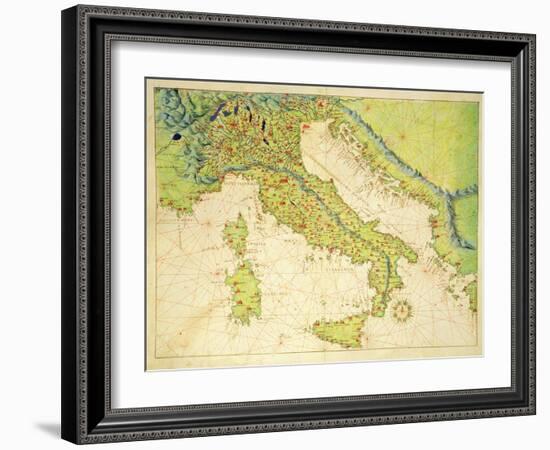 Italy, from an Atlas of the World in 33 Maps, Venice, 1st September 1553-Battista Agnese-Framed Giclee Print