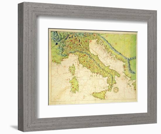 Italy, from an Atlas of the World in 33 Maps, Venice, 1st September 1553-Battista Agnese-Framed Giclee Print