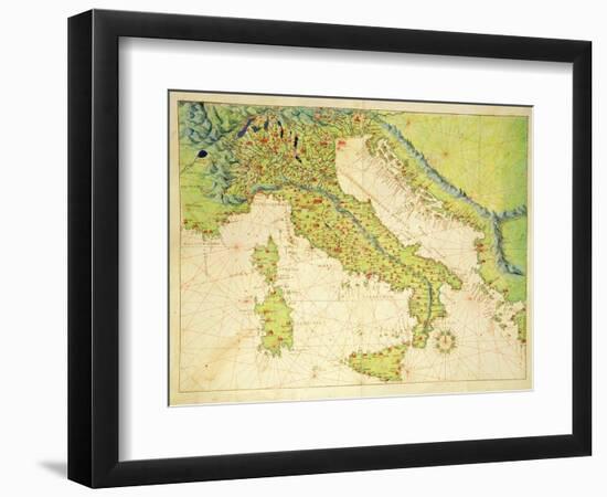 Italy, from an Atlas of the World in 33 Maps, Venice, 1st September 1553-Battista Agnese-Framed Giclee Print