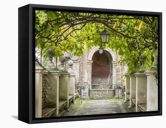 Italy, Lazio, Tivoli, Villa d'Este. Walkway in the gardens of Villa d'Este.-Julie Eggers-Framed Premier Image Canvas