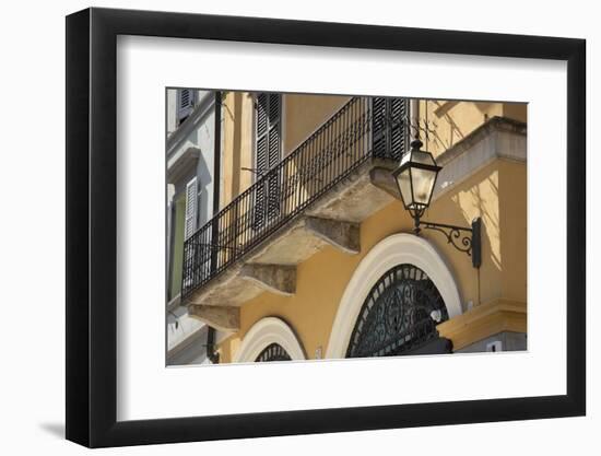 Italy, Lombardy, Cremona. Balcony with wrought iron work-Alan Klehr-Framed Photographic Print