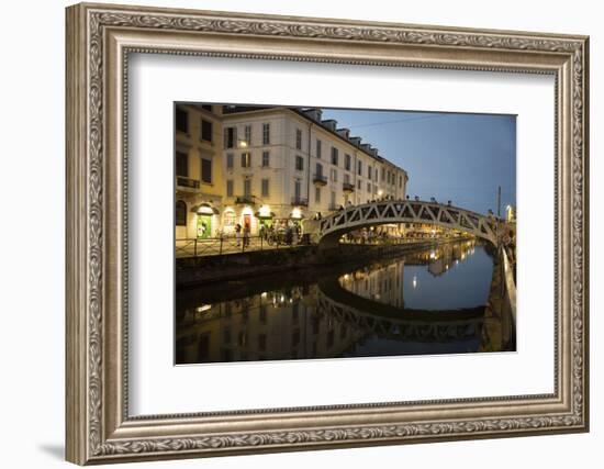 Italy, Lombardy, Milan. Historic Naviglio Grande canal area known for vibrant nightlife-Alan Klehr-Framed Photographic Print