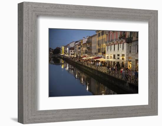 Italy, Lombardy, Milan. Historic Naviglio Grande canal area known for vibrant nightlife-Alan Klehr-Framed Photographic Print